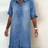 Vara™ | Comfortabele Denim Jurk met Flatterende Rimpeling