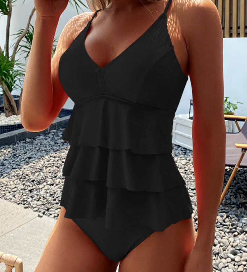Teresa™ | Jednodílné plavky jednobarevné s elegantními volány