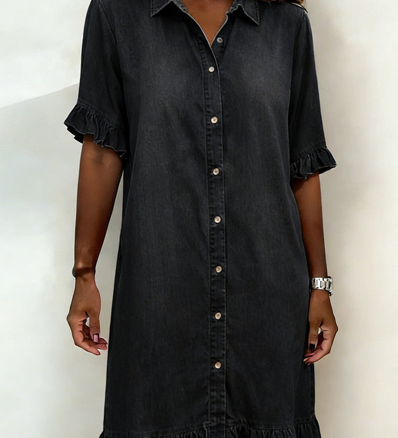 Vara™ | Comfortabele Denim Jurk met Flatterende Rimpeling
