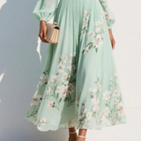 Anastasia™ | Midi šaty z gázy s výstřihem do V a světle zeleným květinovým vzorem