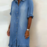 Vara™ | Comfortabele Denim Jurk met Flatterende Rimpeling